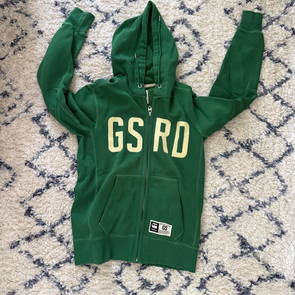 G-Star Raw Hoodie Mens Medium Green Full Zip GS RD Graphic Sweatshirt NWOT